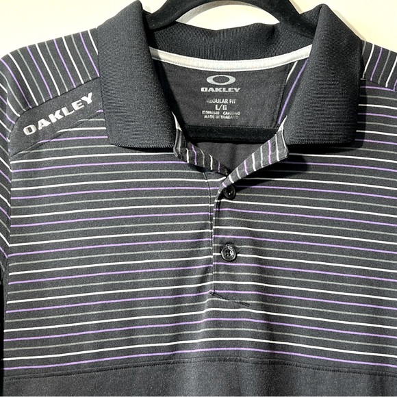 Oakley Hydrolix Regular Fit Men’s L Golf Polo Stripes Black Two-Tone Design‎ - Picture 4 of 13